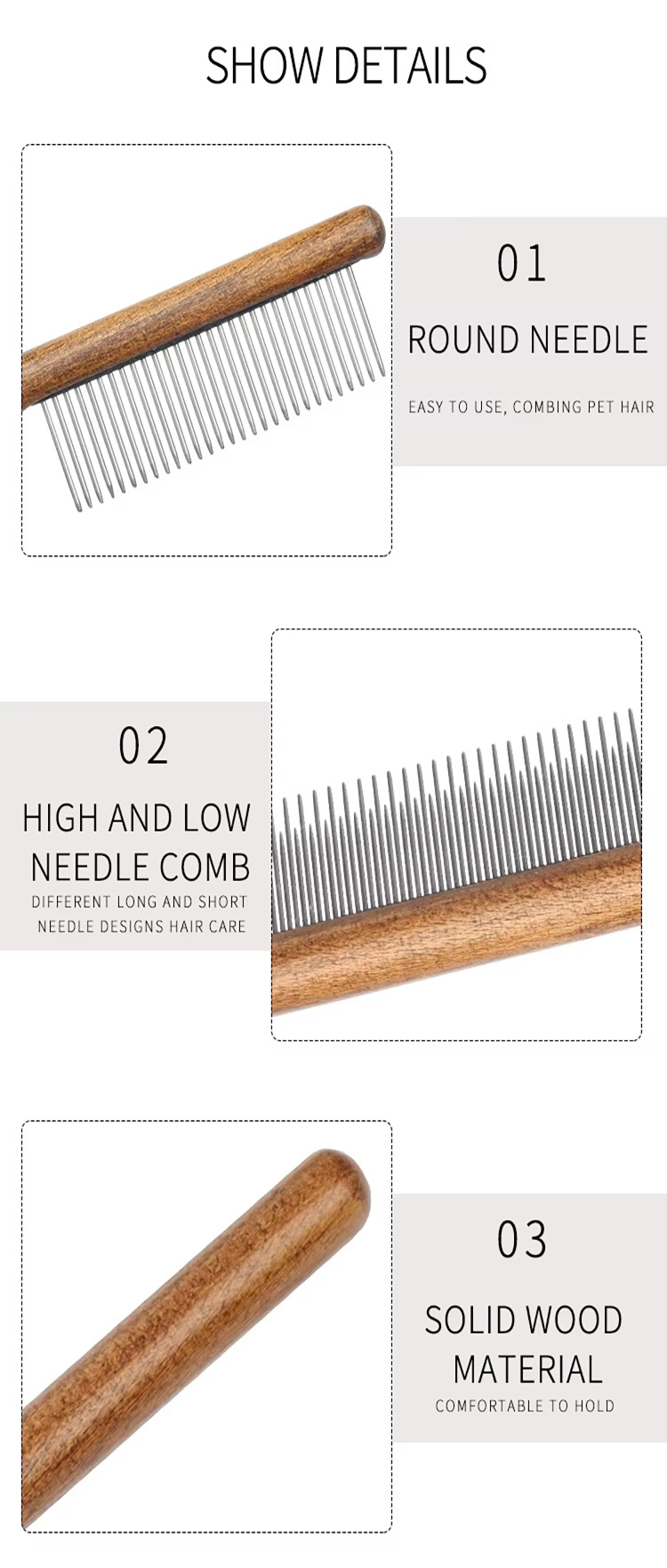 Factory Wholesale Portable Mini Double Sided Wood Pet Bristle Massage Brush Cat Dog Grooming Brush