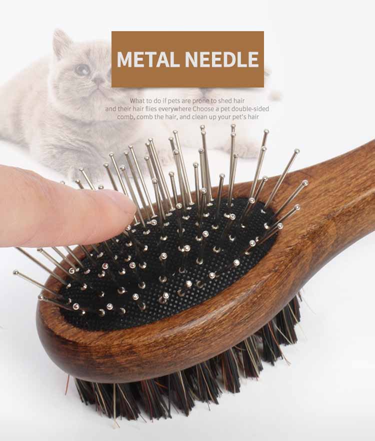 Factory Wholesale Portable Mini Double Sided Wood Pet Bristle Massage Brush Cat Dog Grooming Brush