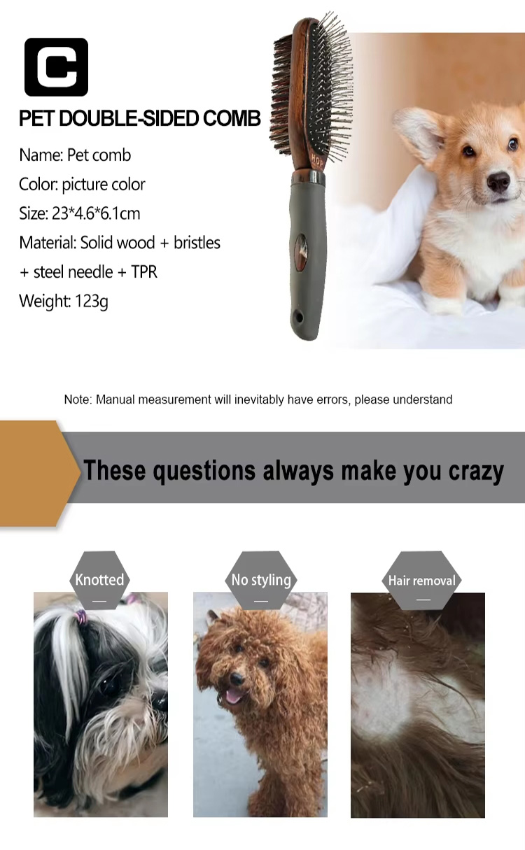 Factory Wholesale Portable Mini Double Sided Wood Pet Bristle Massage Brush Cat Dog Grooming Brush
